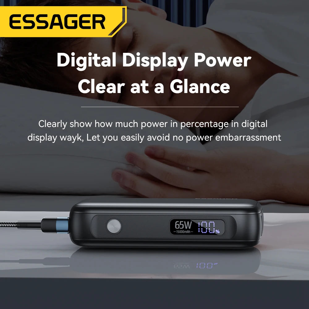 Essager Power Bank Portable 15000mAh in With USB C Cable External Spare Battery Pack for iPhone iPad Macbook 65W Fast Charger